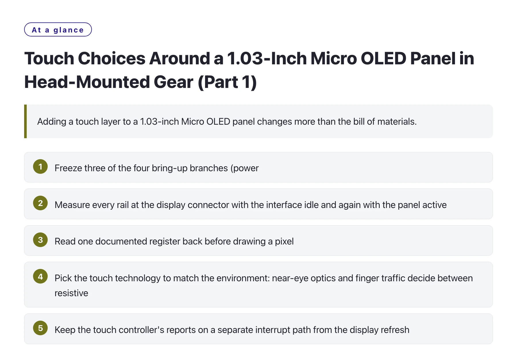 Touch Choices Around a 1.03-Inch Micro OLED Panel in Head-Mounted Gear (Part 1)——全文要点速览