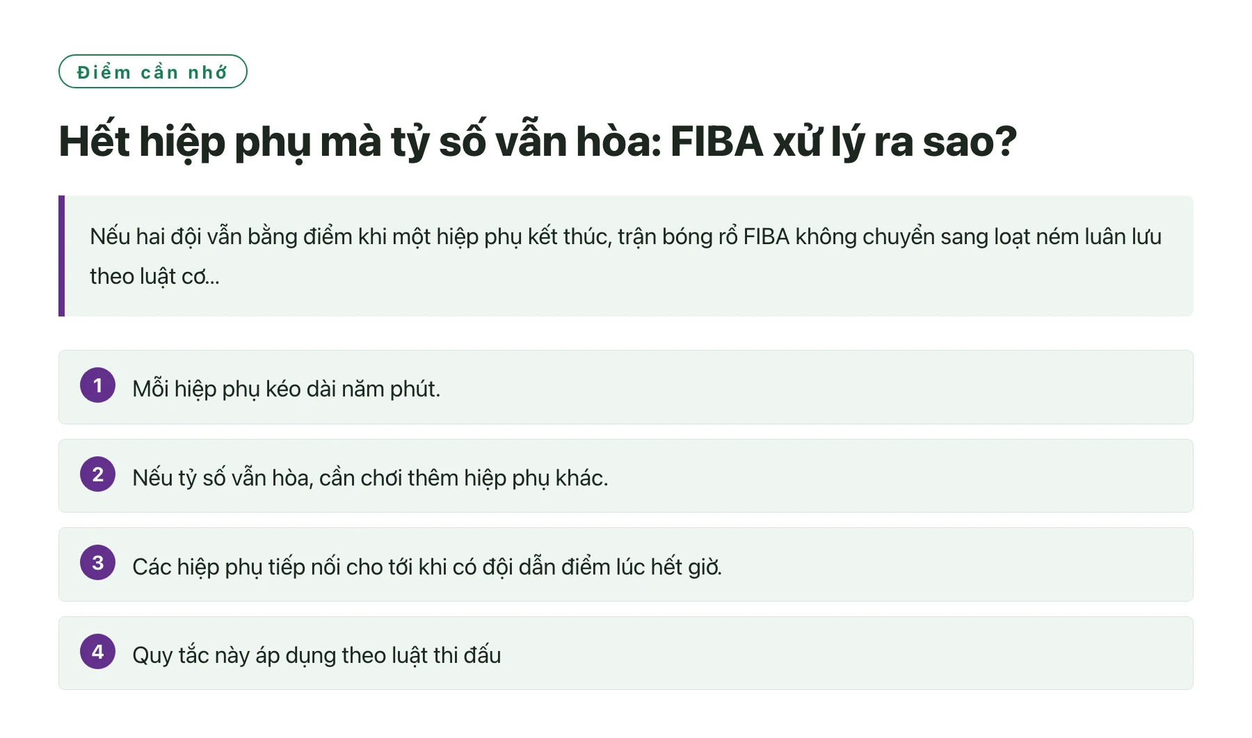 Hết hiệp phụ mà tỷ số vẫn hòa: FIBA xử lý ra sao?——全文要点速览