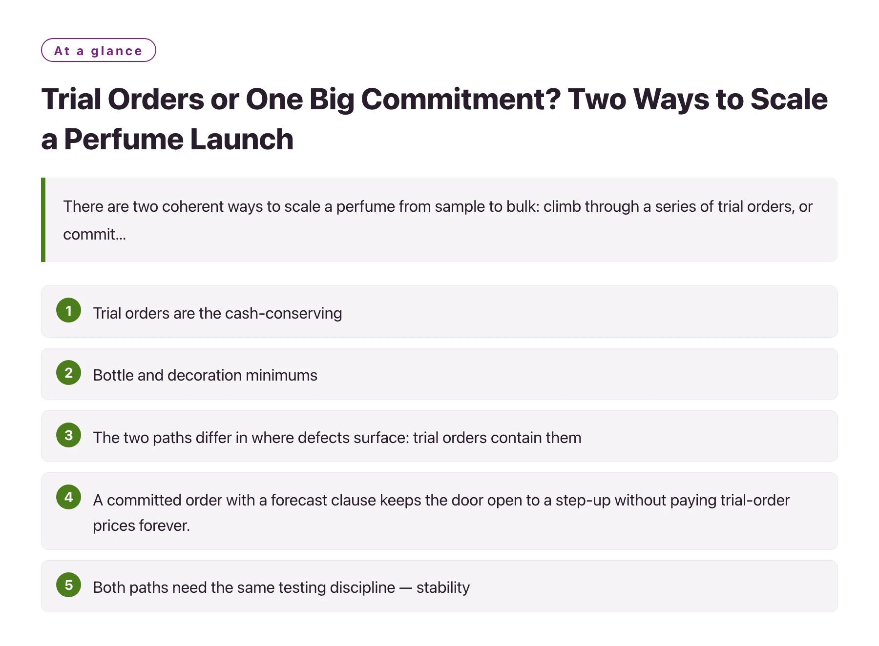 Trial Orders or One Big Commitment? Two Ways to Scale a Perfume Launch——全文要点速览